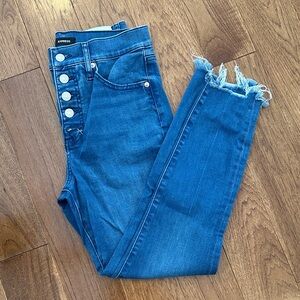 Express Women's Ankle Jeans with Frayed Hem in Blue